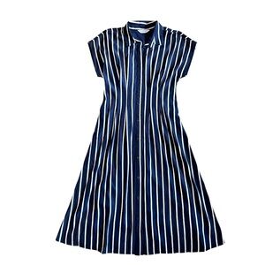Nine West Navy and White Striped Maxi Dress Darted Waist Fully Lined
